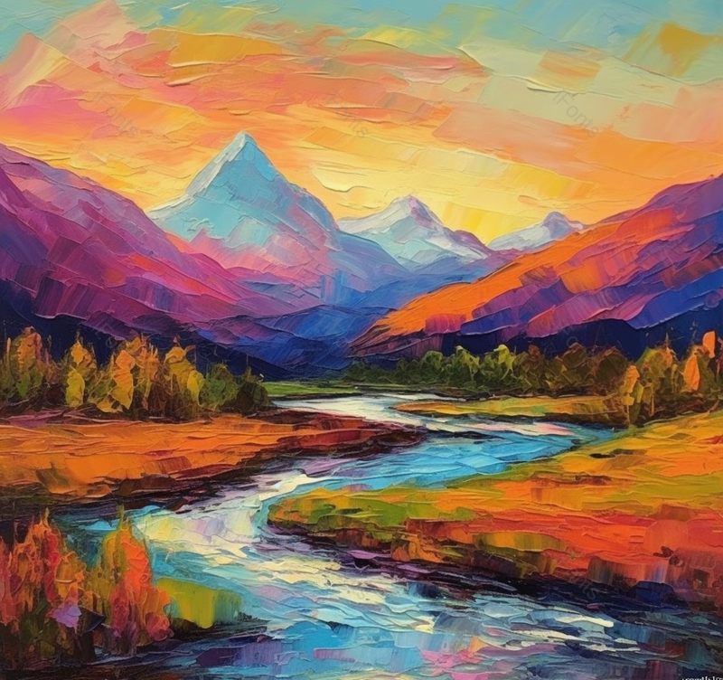 橙色油画棒自然山川河流傍晚夕阳当代艺术绘画,插画/手绘图,插画/手绘图库,插画/手绘图下载,插画/手绘